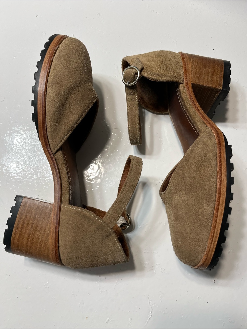 Classic Tan Suede Ankle-Strap Wedge Heels - Picture 2 of 4